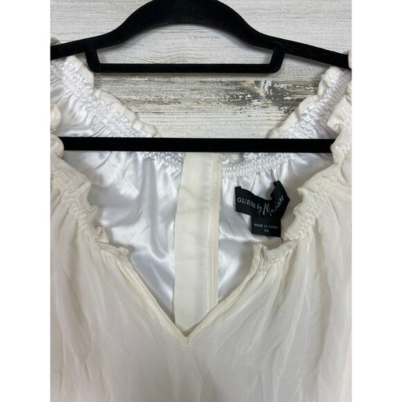Guess By Marciano women extra small Ivory Silk Peasant Mini Dress new boho light - Picture 5 of 7